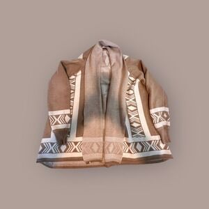 Lapis OS Southwestern‎ Cardigan Women Tan Fair Geometric Knit Shawl Collar Boho